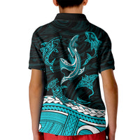 Polynesian Tribal Polo Shirt for Kid with Sharks Tattoo Green LT6 - Wonder Print Shop