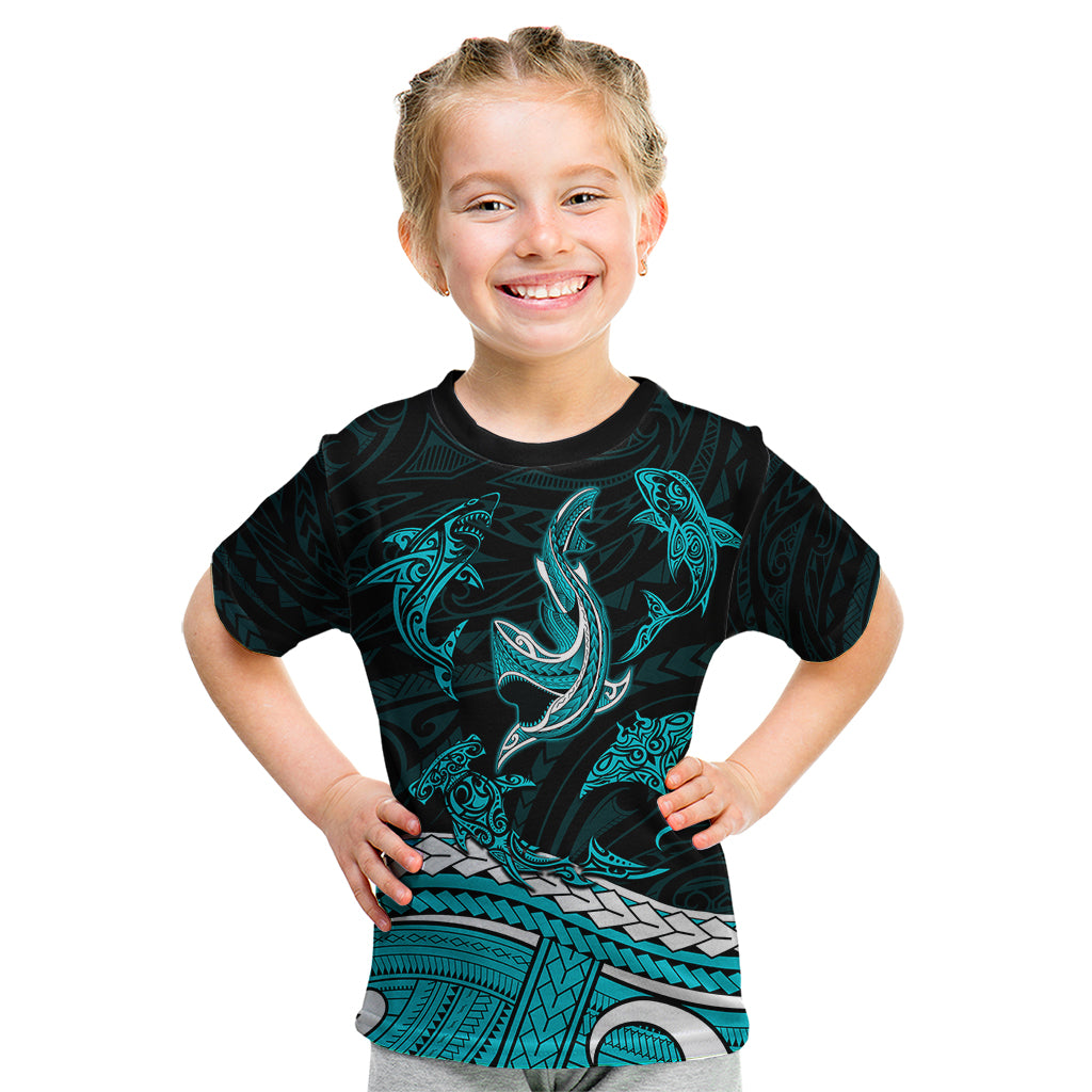Polynesian Tribal Kid T Shirt with Sharks Tattoo Green LT6 - Wonder Print Shop
