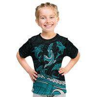 Polynesian Tribal Kid T Shirt with Sharks Tattoo Green LT6 - Wonder Print Shop
