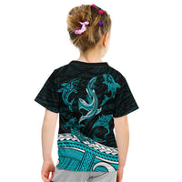 Polynesian Tribal Kid T Shirt with Sharks Tattoo Green LT6 - Wonder Print Shop