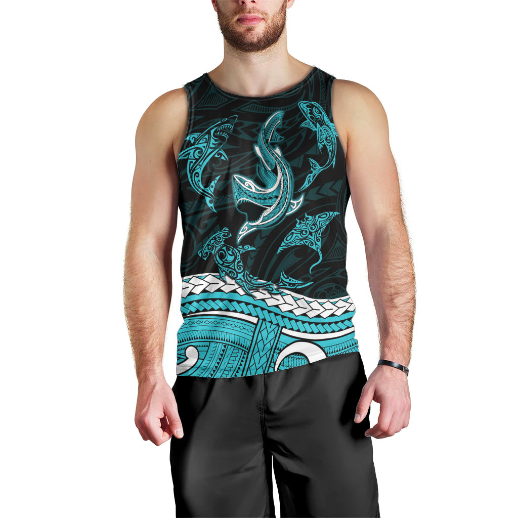 polynesian-tribal-men-tank-top-with-sharks-tattoo-green