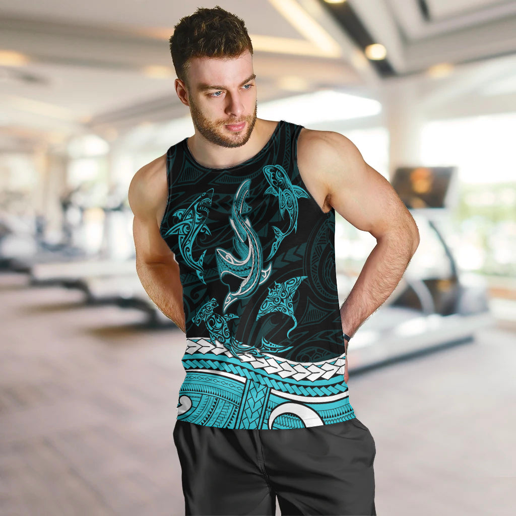 polynesian-tribal-men-tank-top-with-sharks-tattoo-green