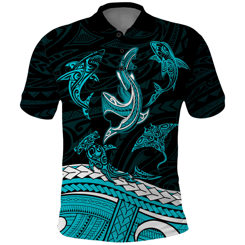 Polynesian Tribal Polo Shirt with Sharks Tattoo Green LT6 - Wonder Print Shop