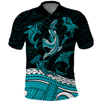 Polynesian Tribal Polo Shirt with Sharks Tattoo Green LT6 - Wonder Print Shop