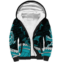 Polynesian Tribal Sherpa Hoodie with Sharks Tattoo Green LT6 - Wonder Print Shop
