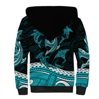 Polynesian Tribal Sherpa Hoodie with Sharks Tattoo Green LT6 - Wonder Print Shop