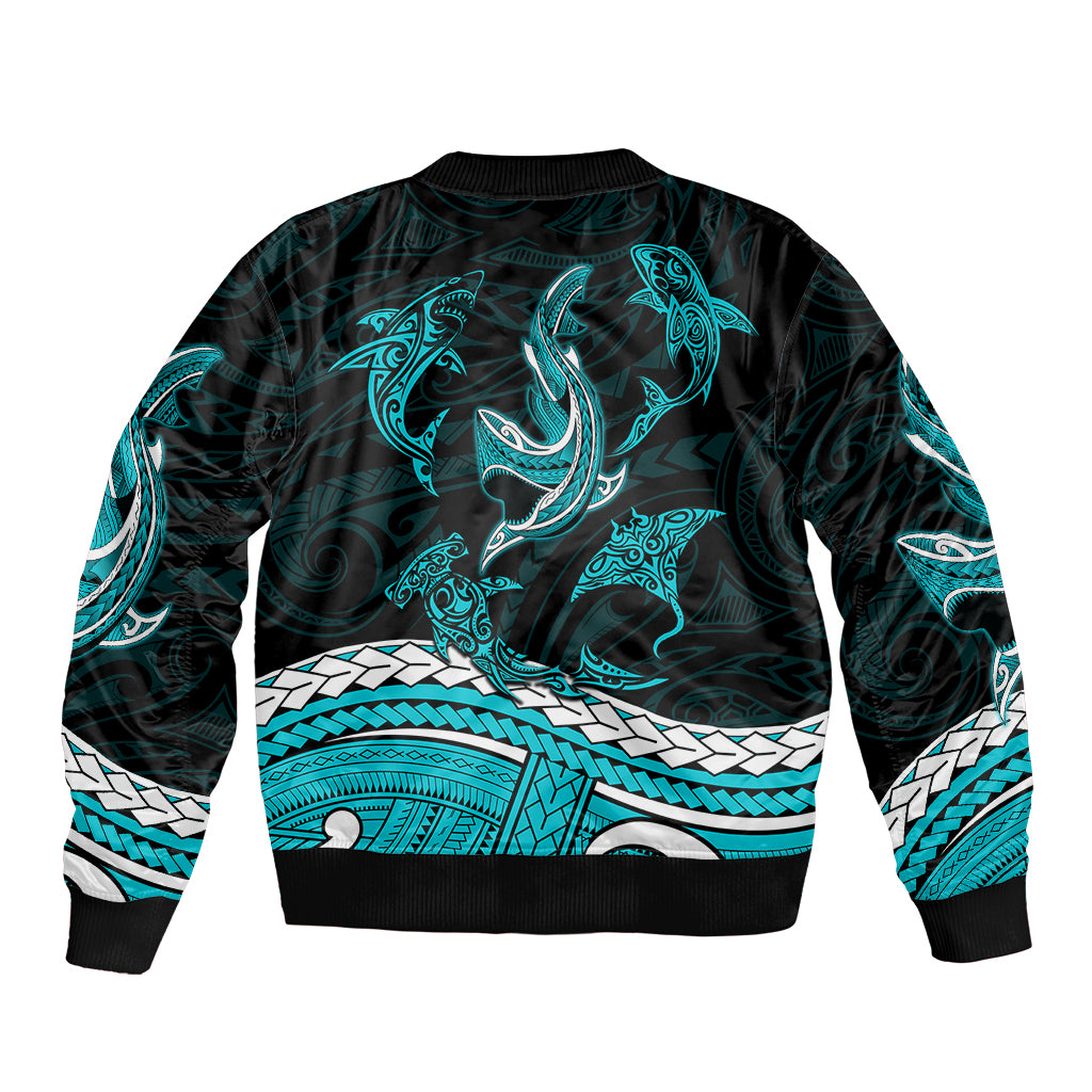 Polynesian Tribal Sleeve Zip Bomber Jacket with Sharks Tattoo Green LT6 - Wonder Print Shop