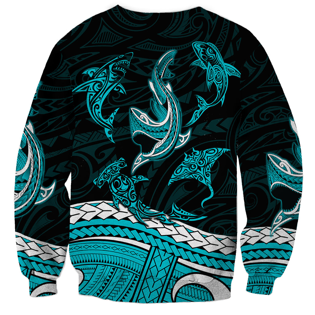 Polynesian Tribal Sweatshirt with Sharks Tattoo Green LT6 - Wonder Print Shop