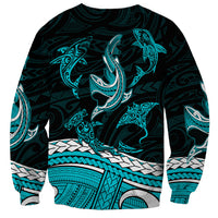 Polynesian Tribal Sweatshirt with Sharks Tattoo Green LT6 - Wonder Print Shop