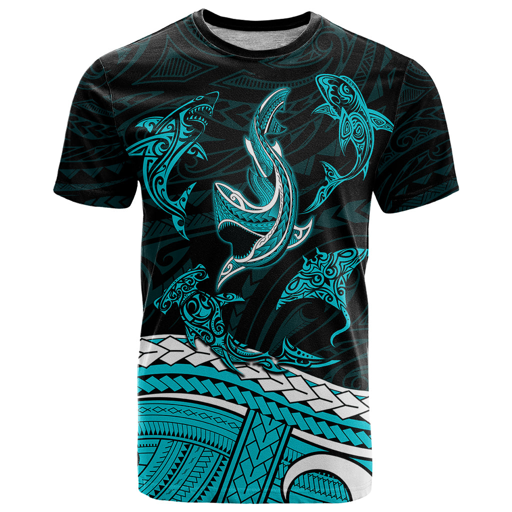 Polynesian Tribal T Shirt with Sharks Tattoo Green LT6 - Wonder Print Shop