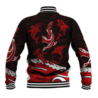 Polynesian Tribal Baseball Jacket with Sharks Tattoo Red LT6 - Wonder Print Shop