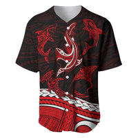 Polynesian Tribal Baseball Jersey with Sharks Tattoo Red LT6 - Wonder Print Shop