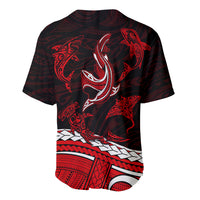 Polynesian Tribal Baseball Jersey with Sharks Tattoo Red LT6 - Wonder Print Shop