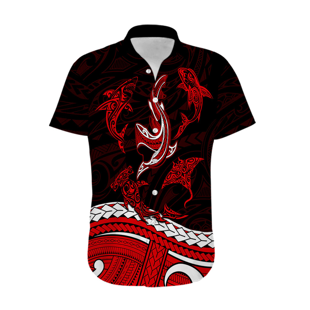 Polynesian Tribal Hawaiian Shirt with Sharks Tattoo Red LT6 - Wonder Print Shop