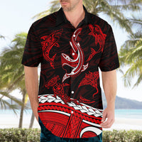 Polynesian Tribal Hawaiian Shirt with Sharks Tattoo Red LT6 - Wonder Print Shop