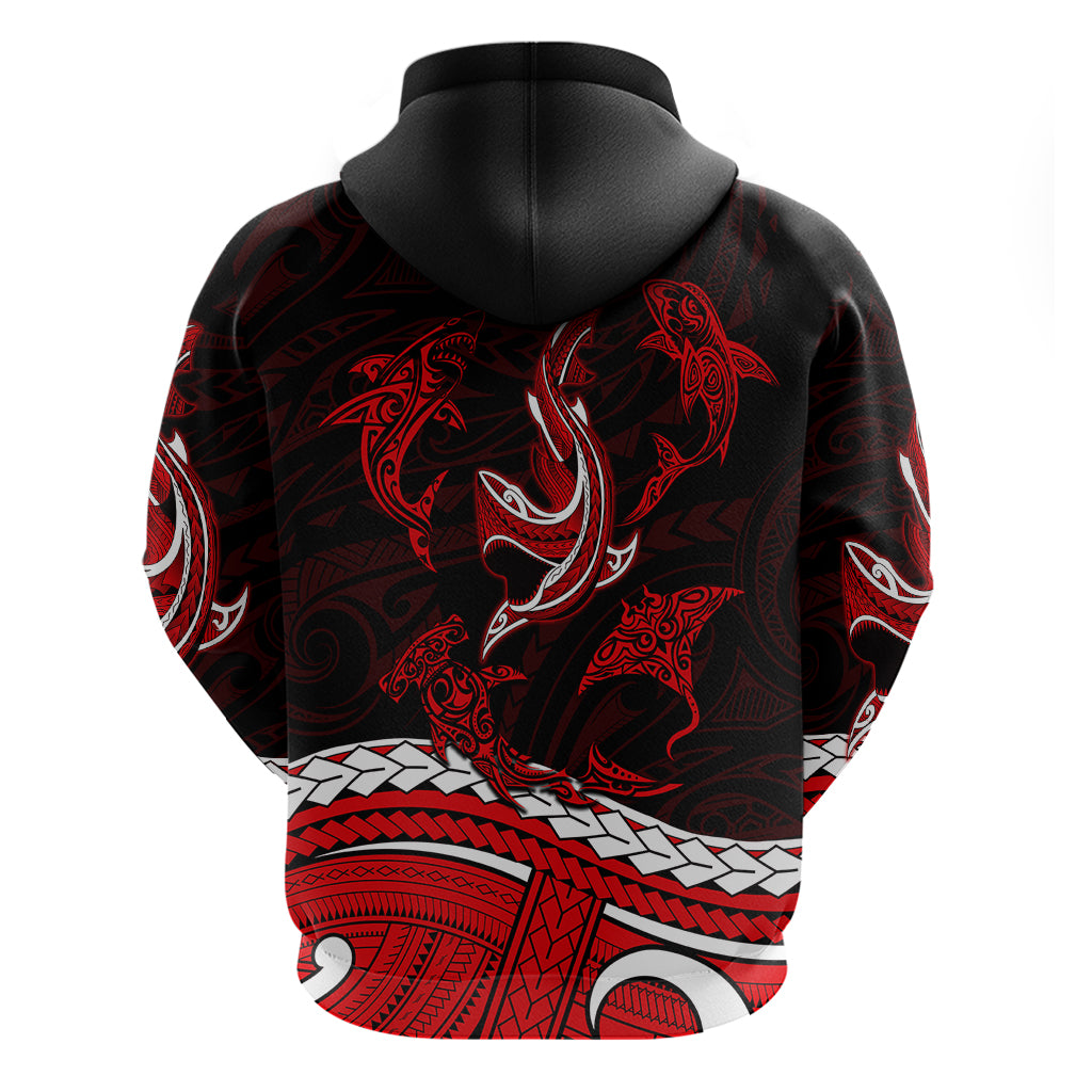 Polynesian Tribal Hoodie with Sharks Tattoo Red LT6 - Wonder Print Shop