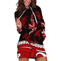 Polynesian Tribal Hoodie Dress with Sharks Tattoo Red LT6 - Wonder Print Shop