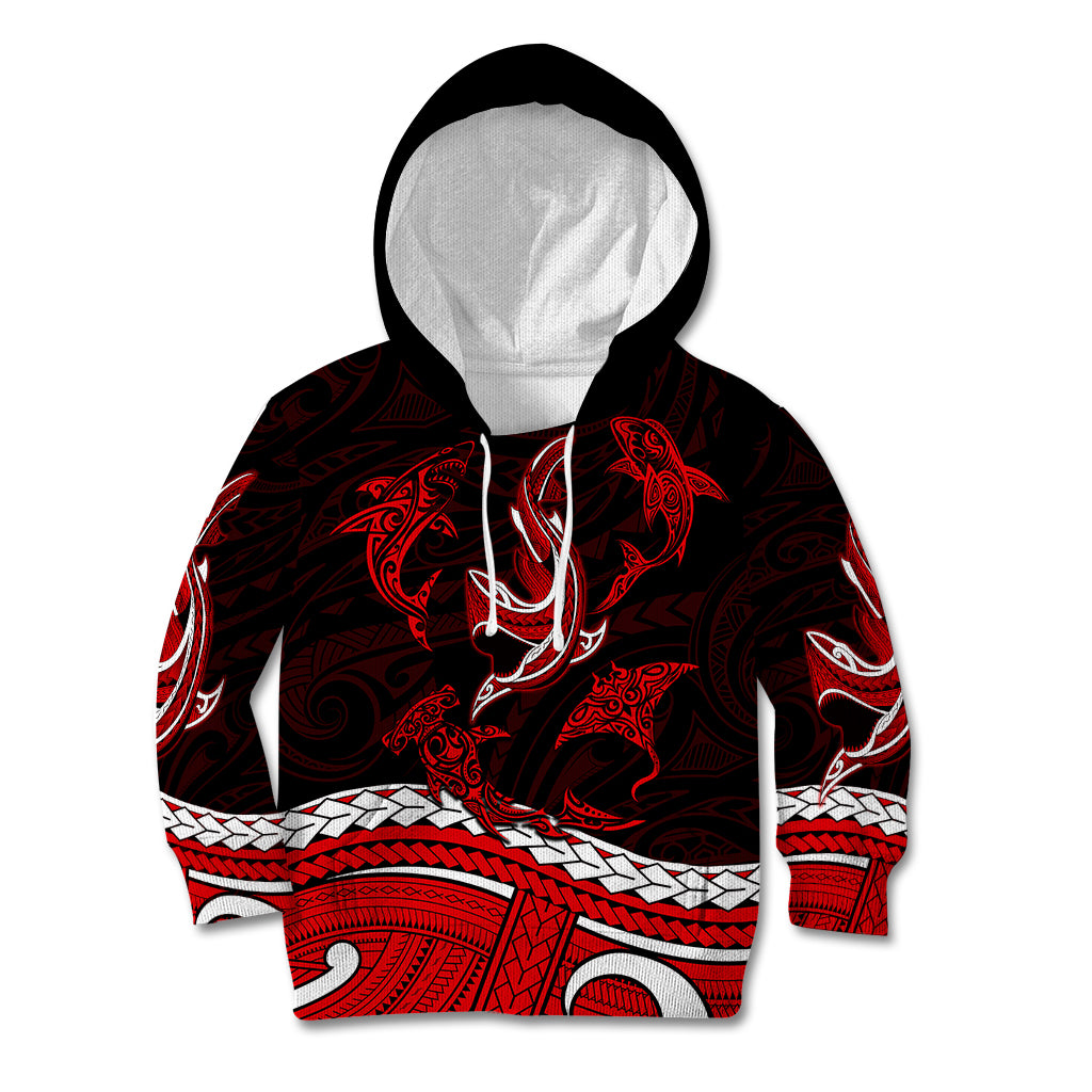 Polynesian Tribal Kid Hoodie with Sharks Tattoo Red LT6 - Wonder Print Shop