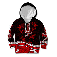 Polynesian Tribal Kid Hoodie with Sharks Tattoo Red LT6 - Wonder Print Shop