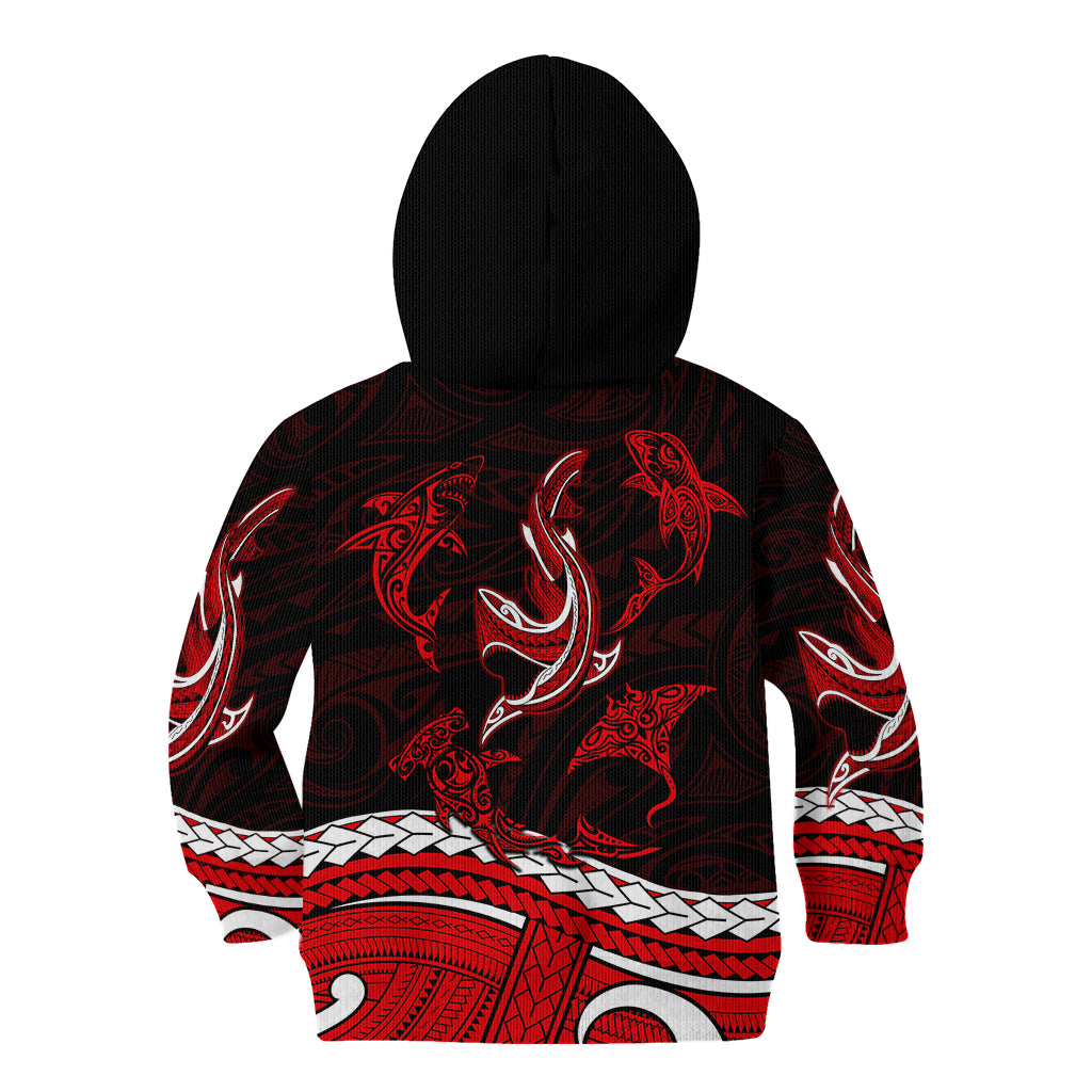 Polynesian Tribal Kid Hoodie with Sharks Tattoo Red LT6 - Wonder Print Shop
