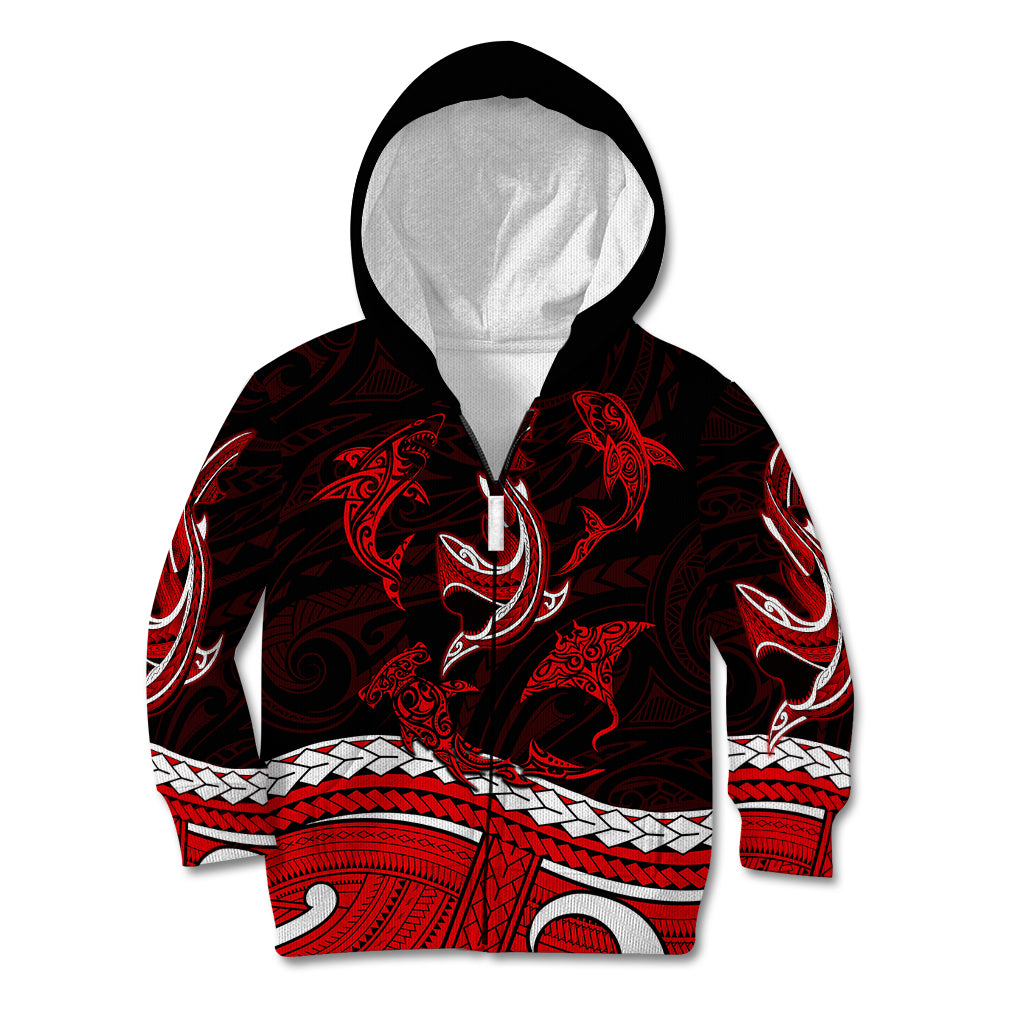 Polynesian Tribal Kid Hoodie with Sharks Tattoo Red LT6 - Wonder Print Shop