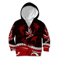 Polynesian Tribal Kid Hoodie with Sharks Tattoo Red LT6 - Wonder Print Shop