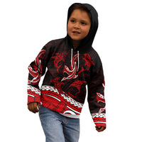 Polynesian Tribal Kid Hoodie with Sharks Tattoo Red LT6 - Wonder Print Shop