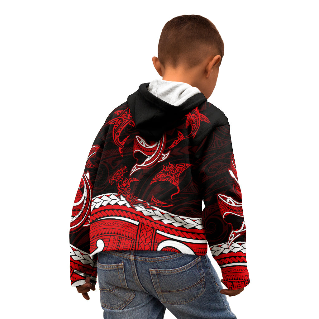 Polynesian Tribal Kid Hoodie with Sharks Tattoo Red LT6 - Wonder Print Shop