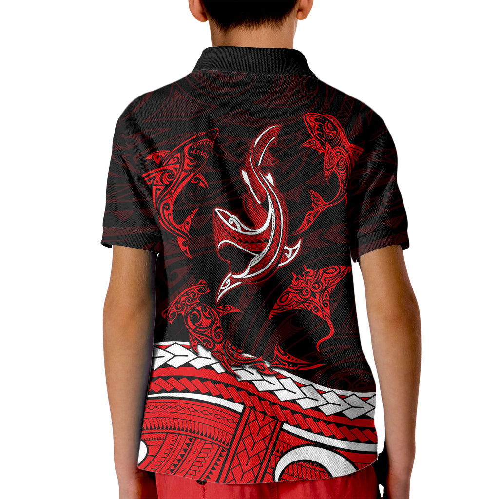 Polynesian Tribal Polo Shirt for Kid with Sharks Tattoo Red LT6 - Wonder Print Shop