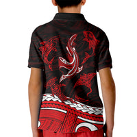Polynesian Tribal Polo Shirt for Kid with Sharks Tattoo Red LT6 - Wonder Print Shop