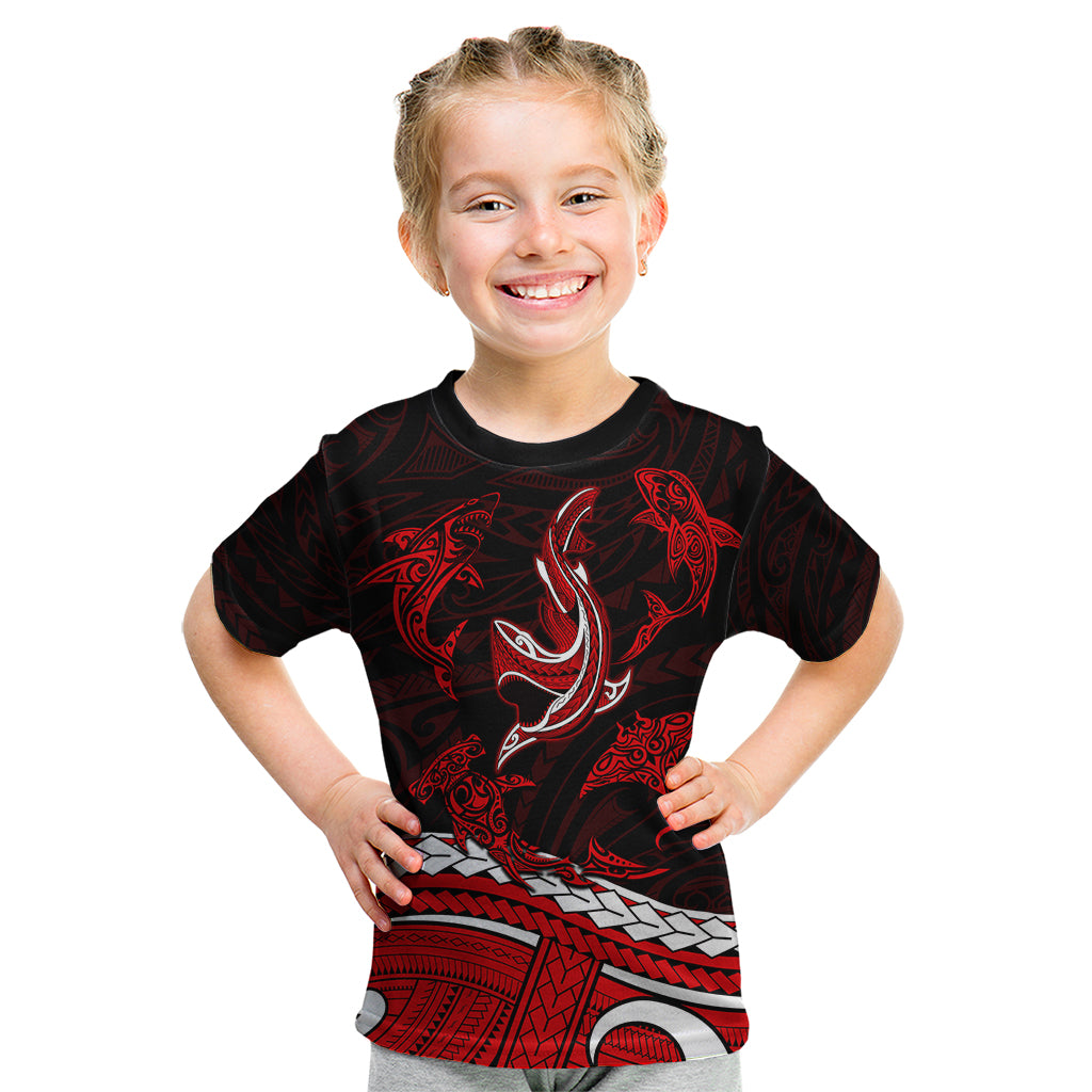 Polynesian Tribal Kid T Shirt with Sharks Tattoo Red LT6 - Wonder Print Shop