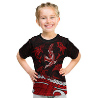 Polynesian Tribal Kid T Shirt with Sharks Tattoo Red LT6 - Wonder Print Shop