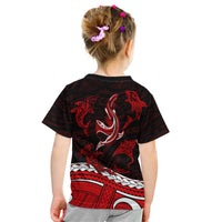 Polynesian Tribal Kid T Shirt with Sharks Tattoo Red LT6 - Wonder Print Shop
