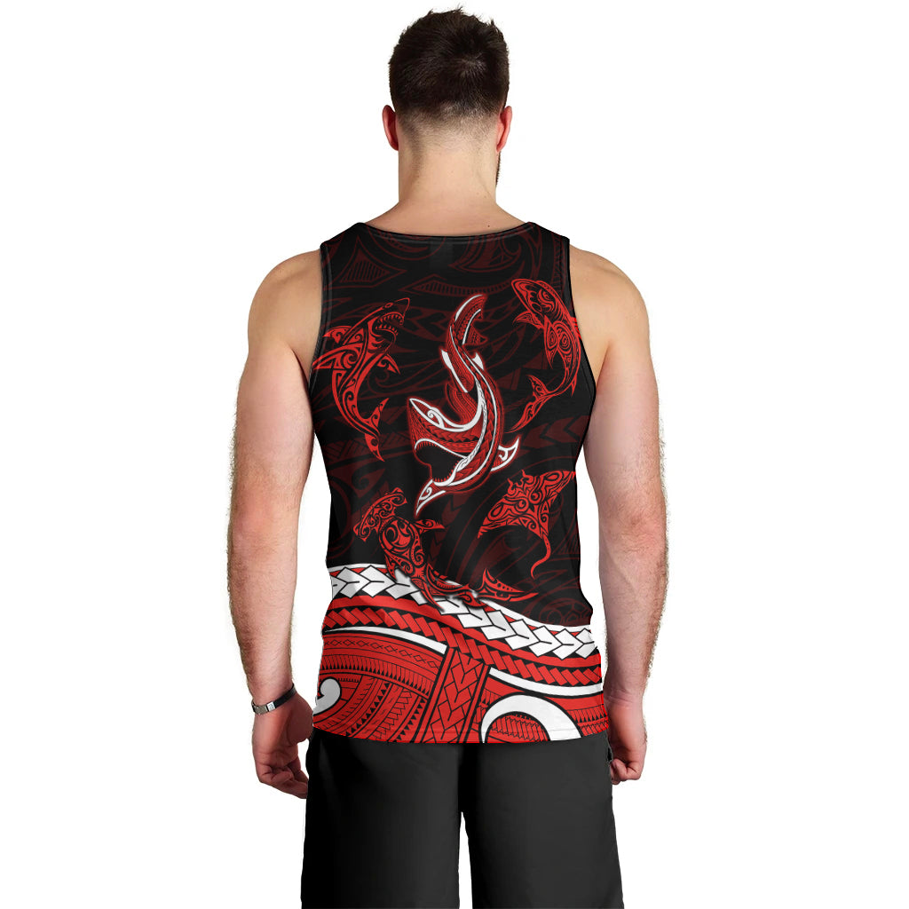 polynesian-tribal-men-tank-top-with-sharks-tattoo-red