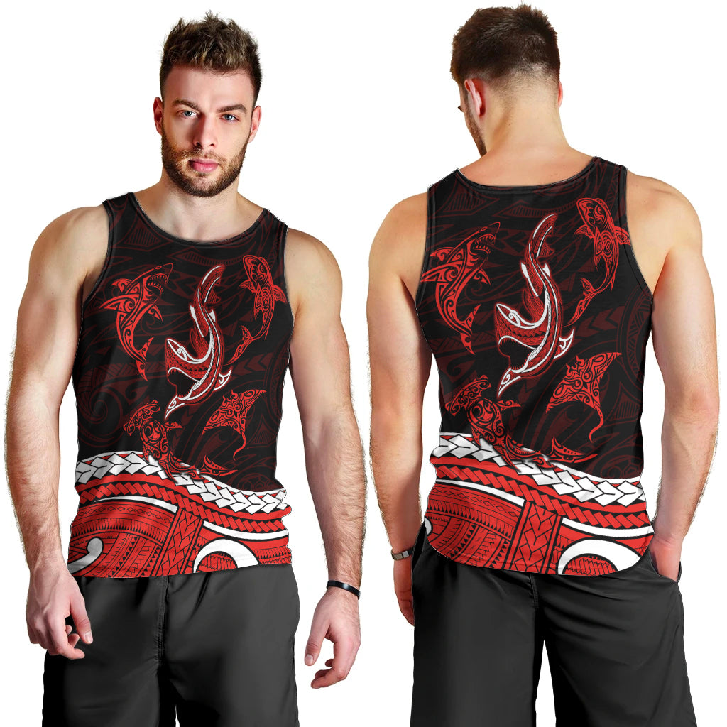 polynesian-tribal-men-tank-top-with-sharks-tattoo-red