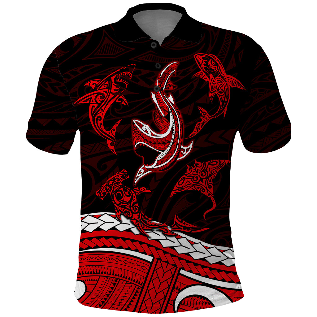 Polynesian Tribal Polo Shirt with Sharks Tattoo Red LT6 - Wonder Print Shop