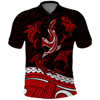 Polynesian Tribal Polo Shirt with Sharks Tattoo Red LT6 - Wonder Print Shop
