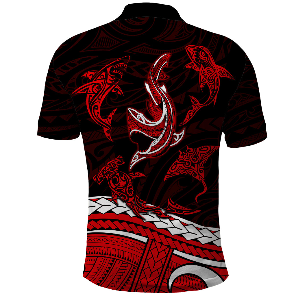 Polynesian Tribal Polo Shirt with Sharks Tattoo Red LT6 - Wonder Print Shop