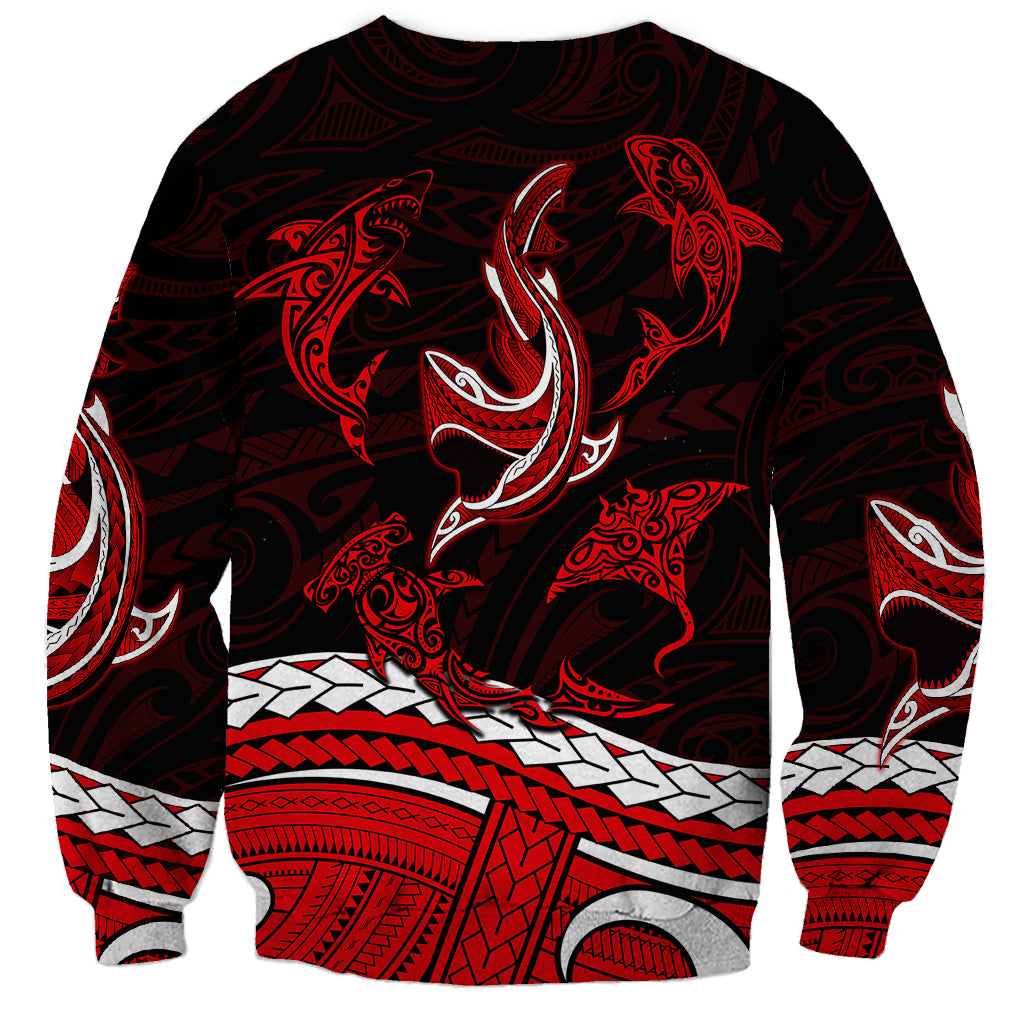 Polynesian Tribal Sweatshirt with Sharks Tattoo Red LT6 - Wonder Print Shop