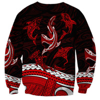 Polynesian Tribal Sweatshirt with Sharks Tattoo Red LT6 - Wonder Print Shop