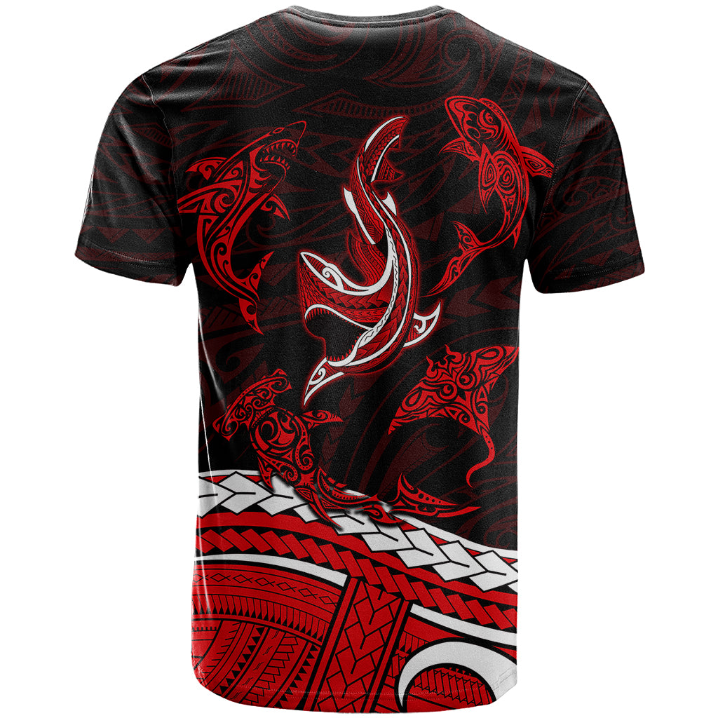 Polynesian Tribal T Shirt with Sharks Tattoo Red LT6 - Wonder Print Shop