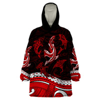 Polynesian Tribal Wearable Blanket Hoodie with Sharks Tattoo Red LT6 - Wonder Print Shop