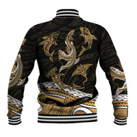 Polynesian Tribal Baseball Jacket with Sharks Tattoo Gold LT6 - Wonder Print Shop
