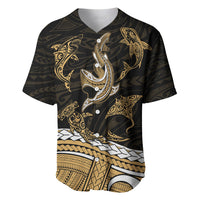 Polynesian Tribal Baseball Jersey with Sharks Tattoo Gold LT6 - Wonder Print Shop