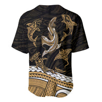 Polynesian Tribal Baseball Jersey with Sharks Tattoo Gold LT6 - Wonder Print Shop