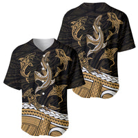Polynesian Tribal Baseball Jersey with Sharks Tattoo Gold LT6 - Wonder Print Shop