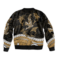 Polynesian Tribal Bomber Jacket with Sharks Tattoo Gold LT6 - Wonder Print Shop