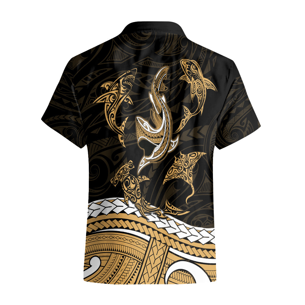 Polynesian Tribal Hawaiian Shirt with Sharks Tattoo Gold LT6 - Wonder Print Shop