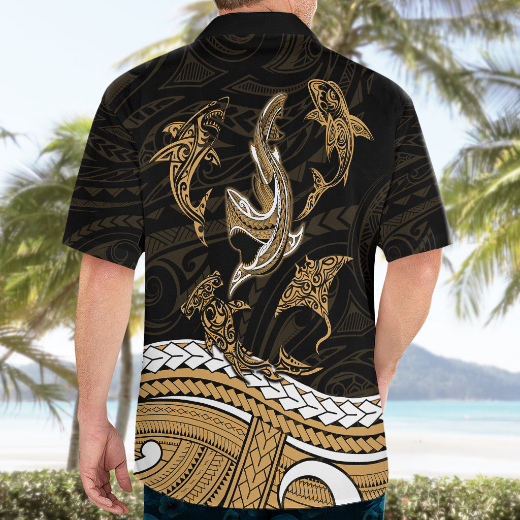 Polynesian Tribal Hawaiian Shirt with Sharks Tattoo Gold LT6 - Wonder Print Shop