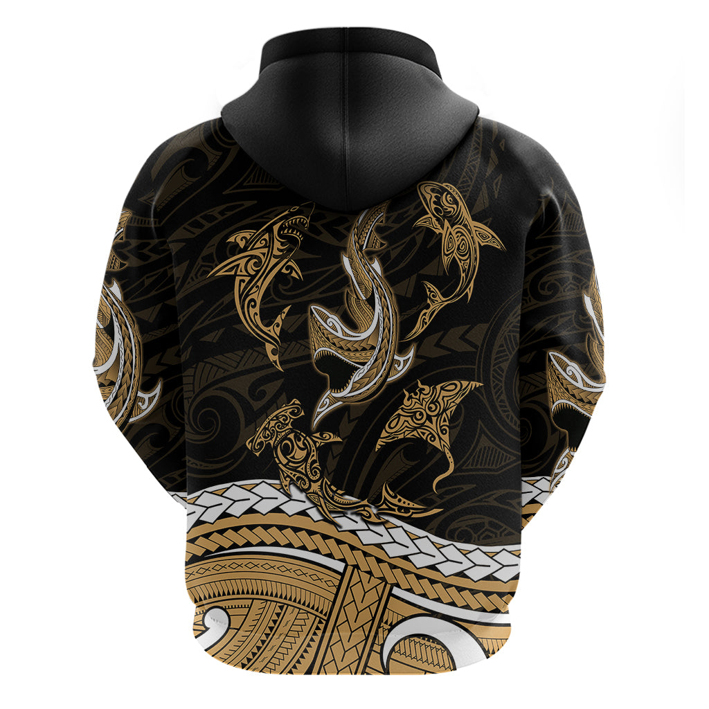 Polynesian Tribal Hoodie with Sharks Tattoo Gold LT6 - Wonder Print Shop